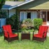 Tangkula 3PCS Patio Rattan Conversation Set Outdoor Furniture Set W/ Table Cushions