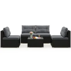 Tangkula Set Of 5 Rattan Sofa Set Outdoor Wicker Furniture Set W/Seat & Back Cushions Square Coffee Table Patio Sectional Sofa Set Gray -Tangkula GUEST c7ab3706 1325 4b03 a8f0 83885b619dba