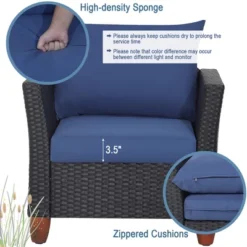 Tangkula 3PCS Patio Rattan Conversation Furniture Set Yard Outdoor W/ Navy Cushions -Tangkula GUEST c80287c9 390c 4e63 b26b b0b008a14403