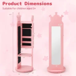 Tangkula Kids Jewelry Cabinet Standing Children Jewelry Organizer W/ Full-Length Mirror -Tangkula GUEST c80f27ec 2784 4d1a a7dc adde25819a42