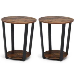 Tangkula 2 PCS 2-Tier Industrial Round End Table Metal Sofa Side Table With Storage Shelf 19 Tangkula 2 PCS 2-Tier Industrial Round End Table Metal Sofa Side Table With Storage Shelf -Tangkula GUEST c8823737 dc72 456c 875b e743898413a2