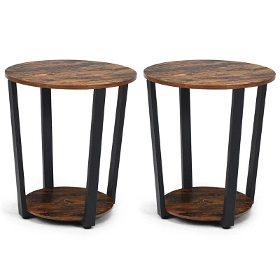 Tangkula 2 PCS 2-Tier Industrial Round End Table Metal Sofa Side Table With Storage Shelf 10 Tangkula 2 PCS 2-Tier Industrial Round End Table Metal Sofa Side Table With Storage Shelf - Image 10