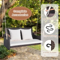 Tangkula 2-seater Hanging Swing Porch Swing PE Wicker Swing Outdoor Hanging Swing Garden Poolside -Tangkula GUEST c8ea4421 d46d 4bf8 9e85 4a29023a04a4