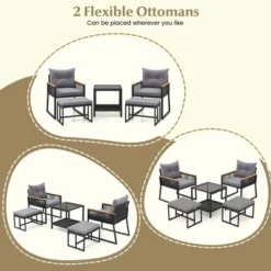 Tangkula 5 Piece Patio Conversation Set PE Rattan Wicker Chairs W/ 2 Ottomans Soft Cushions -Tangkula GUEST c8efc67a ae8b 43fc a8d4 3f8eabb112ae