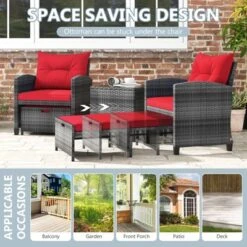 Tangkula 5-Piece Outdoor PE Rattan Conversation Set Wicker Patio Furniture Set With Cushion Ottoman & Coffee Table Red 11 Tangkula 5-Piece Outdoor PE Rattan Conversation Set Wicker Patio Furniture Set With Cushion Ottoman & Coffee Table Red -Tangkula GUEST c8fa8174 a662 44db bd70 f4bbdb03dc06