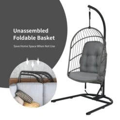 Tangkula Modern Rattan Hanging Egg Swing Chair W/Stand Foldable Cushioned Hammock Gray/Beige 11 Tangkula Modern Rattan Hanging Egg Swing Chair W/Stand Foldable Cushioned Hammock Gray/Beige -Tangkula GUEST c928febf ae37 4fd8 95bf 0637f378599c