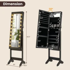 Tangkula Jewelry Armoire Cabinet Standing Lockable Jewelry Organizer With Lighted Full-Length Mirror Black/Rustic Brown/White -Tangkula GUEST c944614e 6cb6 4c2c 9d8d caddfdeeed7c