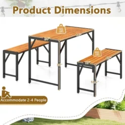 Tangkula 3 PCS Dining Set For 4 People Outdoor Picnic Table & 2 Benches W/ Metal Frame -Tangkula GUEST c97b33f2 8088 48b0 9f51 65c9ede1a140
