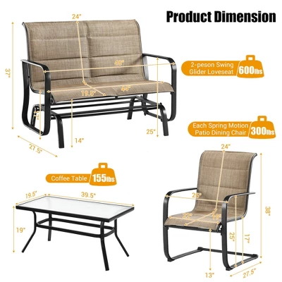 Tangkula 4PCS Patio Conversation Set Cotton Padded Furniture Set W/ Swing Glider Loveseat 6 Tangkula 4PCS Patio Conversation Set Cotton Padded Furniture Set W/ Swing Glider Loveseat - Image 6