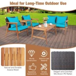 Tangkula 8PCS Patio Rattan Furniture Set Wood Frame Cushioned Sofa With Coffee Table Sectional Conversation Sofa Set For Garden Turquoise/Navy/Brown/Red -Tangkula GUEST c9ec941a 6f3a 4a9d af74 e7335775b0d9