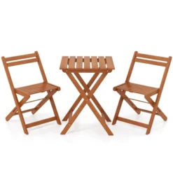 Tangkula 3 PCS Outdoor Wood Bistro Set W/ 2 Folding Chairs & Dining Table For Backyard -Tangkula GUEST ca40cf73 a6c1 4b43 8542 4ee96d0bdc7b