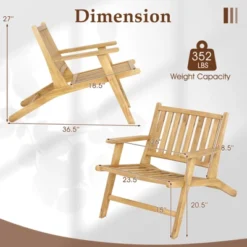 Tangkula 2PCS Teak Wood Outdoor Reclining Chair W/ Comfortable Backrest & Armrests -Tangkula GUEST ca5ed59c 7c83 425a aee8 c2fdee850e08