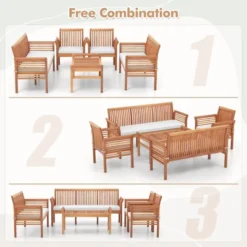 Tangkula 5 Pieces Acacia Wood Patio Conversation Set Outdoor Furniture Sofa Set With Removable Seat Cushions Sectional Sofa & Table Set -Tangkula GUEST ca5f7a3a 897f 440f b189 e69588d91119