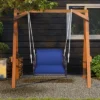Tangkula Patio Rattan Porch Swing Single Person Hanging Seat W/ Seat & Back Cushions Backyard