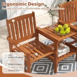 Tangkula Outdoor Wood Bench Loveseat W/ Built-in Table 1.57" Umbrella Hole For Porch -Tangkula GUEST ca92f7f5 ea25 421a a890 05d197d2ea60