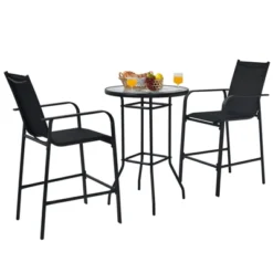 Tangkula 3 PCS Patio Bistro Set Outdoor Table & Chairs Set W/Tempered Glass Top Black -Tangkula GUEST caa2a6b7 fda1 44bb 93c7 0434525a9365