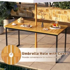 Tangkula 3 PCS Outdoor Dining Set For 6 W/Acacia Wood Tabletop Metal Frame Umbrella Hole -Tangkula GUEST cacc9e06 1700 404d 9535 cbeda40915e3