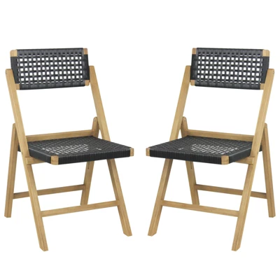 Tangkula 2PCS Folding Chairs W/ Woven Rope Seat & High Back Indonesia Teak Patio 4 Tangkula 2PCS Folding Chairs W/ Woven Rope Seat & High Back Indonesia Teak Patio - Image 4