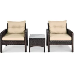 Tangkula 3PCS Outdoor Patio Rattan Wicker Conversation Set W/Cushions -Tangkula GUEST cb3d838b 208c 4afe 9f00 35e42fbc13dc