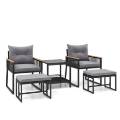 Tangkula 5 Piece Patio Conversation Set PE Rattan Wicker Chairs W/ 2 Ottomans Soft Cushions -Tangkula GUEST cb8fa1db 39ff 4442 b7ff 8492dd49f548