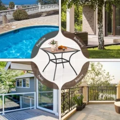 Tangkula Patio Table For 4 People W/ Umbrella Hole Wood-Like Tabletop Metal Support Legs -Tangkula GUEST cb904ec7 cf95 4aa4 8963 ac4a8cf6daa7