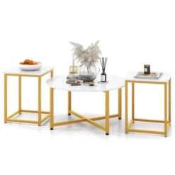Tangkula Round Nesting Table Set Of 3 Modern / Farmhouse Coffee Table W/2 End Tables -Tangkula GUEST cba74d09 de81 475b 9428 b2888ff3f917