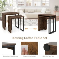 Tangkula Nesting Coffee Table Set Of 2 Modern Accent Sofa Side Tables W/ Faux Wood Top & Heavy Duty Metal Frame -Tangkula GUEST cbaf34c5 1c10 40d5 a9f3 8366a2cb9086