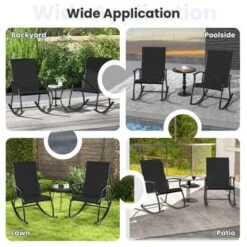 Tangkula Set Of 4 Outdoor Rocking Chair Patio Rocker W/ Breathable Fabric Black -Tangkula GUEST cbd62889 e749 49ab a492 3c3cd47cefad
