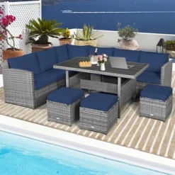 Tangkula 7PCS Rattan Patio Sectional Sofa Set Conversation Set W/ Navy Cushions -Tangkula GUEST cbed5187 e136 42dd 9db2 86fb401f96f6