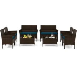 Tangkula Set Of 8 Furniture Set W/ Washable Cushions & Tempered Glass Coffee Table -Tangkula GUEST cbfcfbf0 4d26 4d96 b398 1f70eee3a1fd