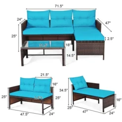Tangkula 3-Piece Outdoor Rattan Wicker Sectional Sofa Set Patio Conversation Sofa Set
