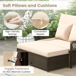 Tangkula Patio Rattan Daybed Wicker Loveseat Sofa W/ Multifunctional Ottoman -Tangkula GUEST cc548ded 0a1b 40bc 8768 4a70c882c7fa