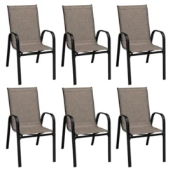 Tangkula 7PCS Patio Dining Furniture Set W/ 6 Stackable Armchairs & Umbrella Hole -Tangkula GUEST ccc2666d 62dd 42b8 a17f 7202d3d783b1