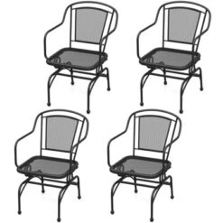 Tangkula Patio Rocking Chairs Set Of 4 W/ Metal Mesh Backrest & Seat Armrests Gentle -Tangkula GUEST cd080274 44d7 48d2 af91 779e45316589