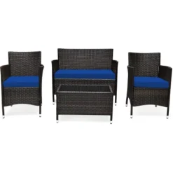 Tangkula 4-Piece Patio Rattan Wicker Conversation Furniture Set Sofa Chair Table Set -Tangkula GUEST cd160298 ab8d 4709 a2ec c4c94b692759