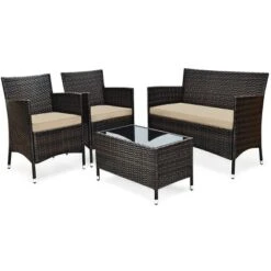 Tangkula 4-Piece Patio Rattan Wicker Conversation Furniture Set Sofa Chair Table Set -Tangkula GUEST cd173eec d5e1 4cdf 8381 217341256cf5