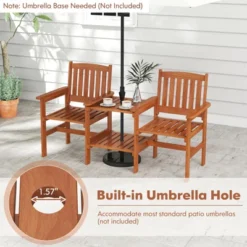 Tangkula Outdoor Wood Bench Loveseat W/ Built-in Table 1.57" Umbrella Hole For Porch -Tangkula GUEST cd2eeeee 9344 4855 89e7 53f648f60fce