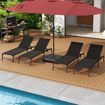 Tangkula Lounge Chair Outdoor Set Of 2 Foldable Patio Chaise Lounge Chairs With 5-Position Adjustable Backrests Heavy Duty Metal Frame No Assembly 2 Tangkula Lounge Chair Outdoor Set Of 2 Foldable Patio Chaise Lounge Chairs With 5-Position Adjustable Backrests Heavy Duty Metal Frame No Assembly - Image 2