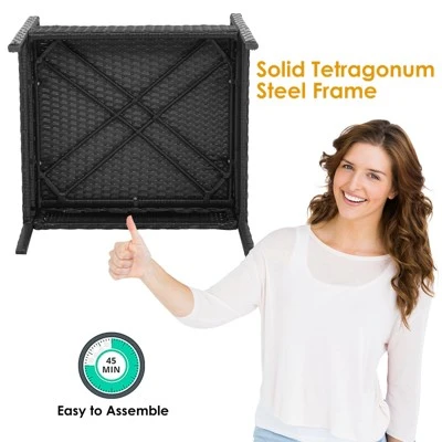 Tangkula Patio Rattan 4PCS Cushioned Chair Side Table Set Bistro Set Classic Furniture Single Sofa Thick Cushion Loveseat For Garden Black/Grey 3 Tangkula Patio Rattan 4PCS Cushioned Chair Side Table Set Bistro Set Classic Furniture Single Sofa Thick Cushion Loveseat For Garden Black/Grey - Image 3