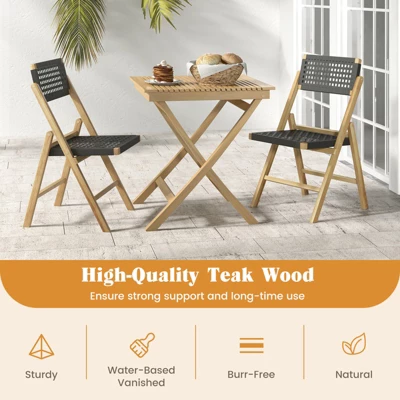 Tangkula 2PCS Folding Chairs W/ Woven Rope Seat & High Back Indonesia Teak Patio 1 Tangkula 2PCS Folding Chairs W/ Woven Rope Seat & High Back Indonesia Teak Patio