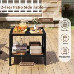 Tangkula Outdoor Side Table 2-Tier Coffee End Table W/ 1.57" Umbrella Hole Storage Shelf -Tangkula GUEST cda32396 7bc7 4879 9b5b 4de44b601a81