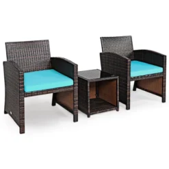 Tangkula 3 PCS Patio Rattan Furniture Set Conversation Chair Set With Soft Cushion & Coffee Table For Backyard Poolside Garden -Tangkula GUEST cdbfc9c9 052d 4d84 a0b7 8d22302ab3f1