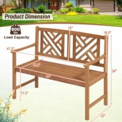 Tangkula 2-Person Acacia Wood Bench Outdoor Slats Loveseat Chair With Armrest 800lbs Load Capacity Comfortable Patio Chair -Tangkula GUEST ce327122 7dc4 4b5f 8c8e b804d5d05afc