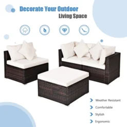 Tangkula 4PCS Rattan Patio Sofa Conversation Set Outdoor Furniture Set W/ Cushion -Tangkula GUEST ce32c203 0bf3 4db4 9666 c210cea2d614