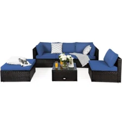 Tangkula 6PCS Patio Rattan Furniture Set Outdoor Sectional Sofa Set W/Coffee Table & Ottoman Black/Navy/Turquoise/Red/Brown -Tangkula GUEST ce37827a 7018 4377 b5d8 77955c1e080c