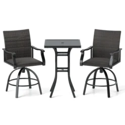 Tangkula 3 PCS PE Wicker Patio Swivel Bar Set Table & Chairs W/ Quick-Drying Foam -Tangkula GUEST ce5cdbfd 586f 48a9 8394 ce97aafb2d93