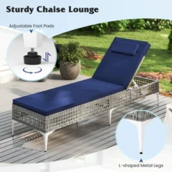 Tangkula Set Of 2 Patio Chaise Lounge Chair PE Wicker Reclining Sun Lounger With 6-Level Adjustable Backrest Removable Cushion & Headrest Outdoor