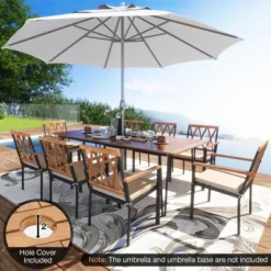 Tangkula 9 PCS Patio Dining Set W/ 8 Chairs Acacia Wood Table Top Umbrella Hole For Yard -Tangkula GUEST cebf7f41 14cc 4b5a ac93 2c6ee02769d4