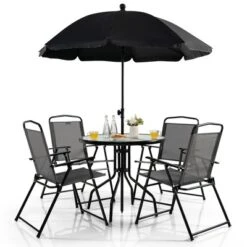 Tangkula 6PCS Patio Garden Dining Set W/ Round Table & 4 Folding Chairs & Umbrella -Tangkula GUEST cec6f368 c12a 4118 ad9c 6d208ad38fc3