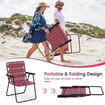 Tangkula Set Of 4 Patio Folding Web Chair Set Portable Beach Camping Chair Red 5 Tangkula Set Of 4 Patio Folding Web Chair Set Portable Beach Camping Chair Red - Image 5